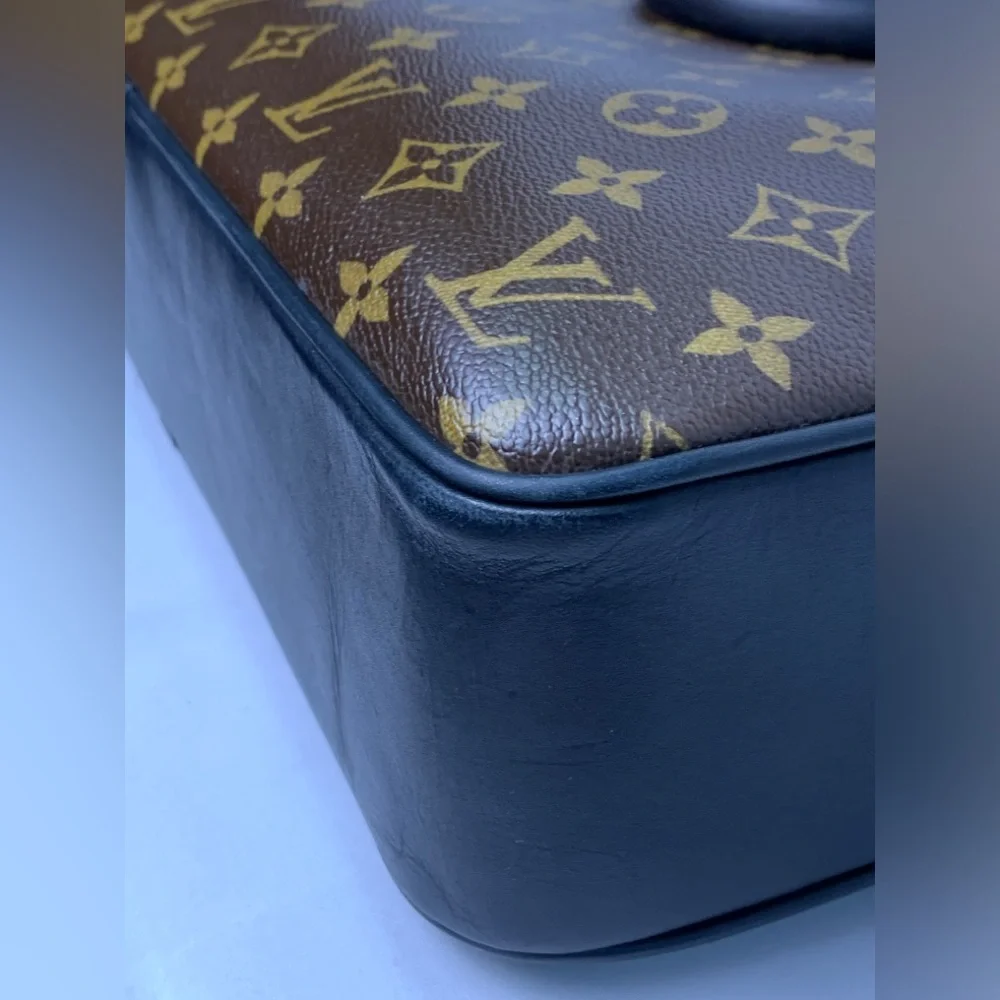 LOUIS VUITTON Monogram Macassar Soft Briefcase Silver Black